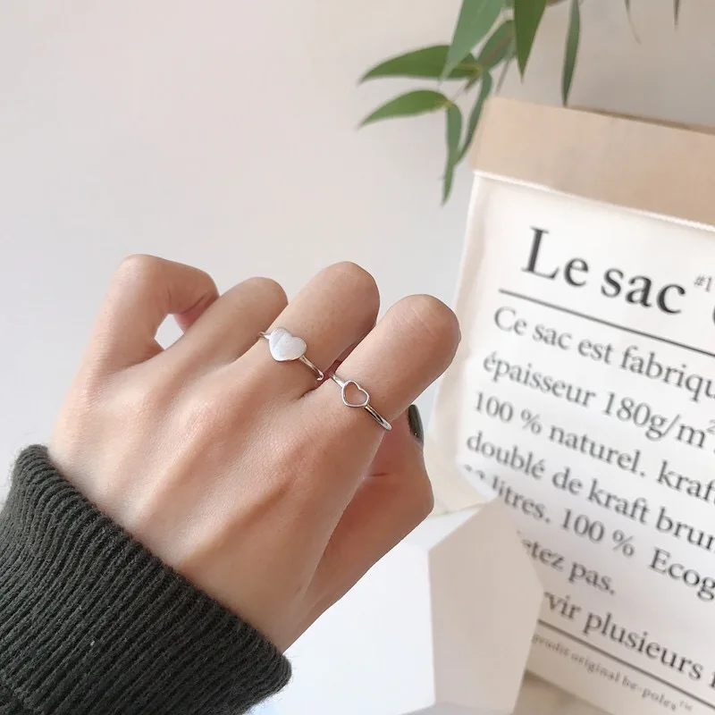 925 sterlingas sidabro žiedas Tuščiaviduris žiedas širdelės formos Atidarymo reguliuojamas mados saldus laukinių paprastų moterų merginos ranką sidabro papuošalai