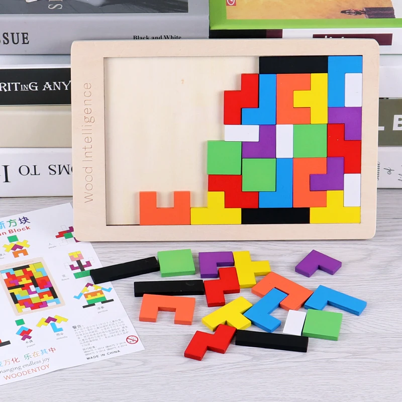 Karšto Pardavimo Vaikų Švietimo Montessori Mediniai Tetris Žaidimas, dėlionės Dėlionės Geometrinės Formos Skaidrių Kūrimo Įspūdį Vaikų Dienos Dovanų