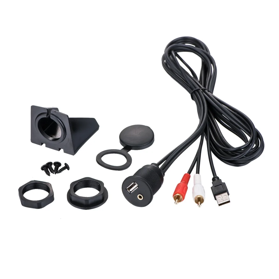 1pcs USB AUX Adapteris Kabelio Pratęsimas Montavimo Lizdas RCA Plug Garso prietaisų Skydelio Kabelį Automobilių Motociklai Sunkvežimis