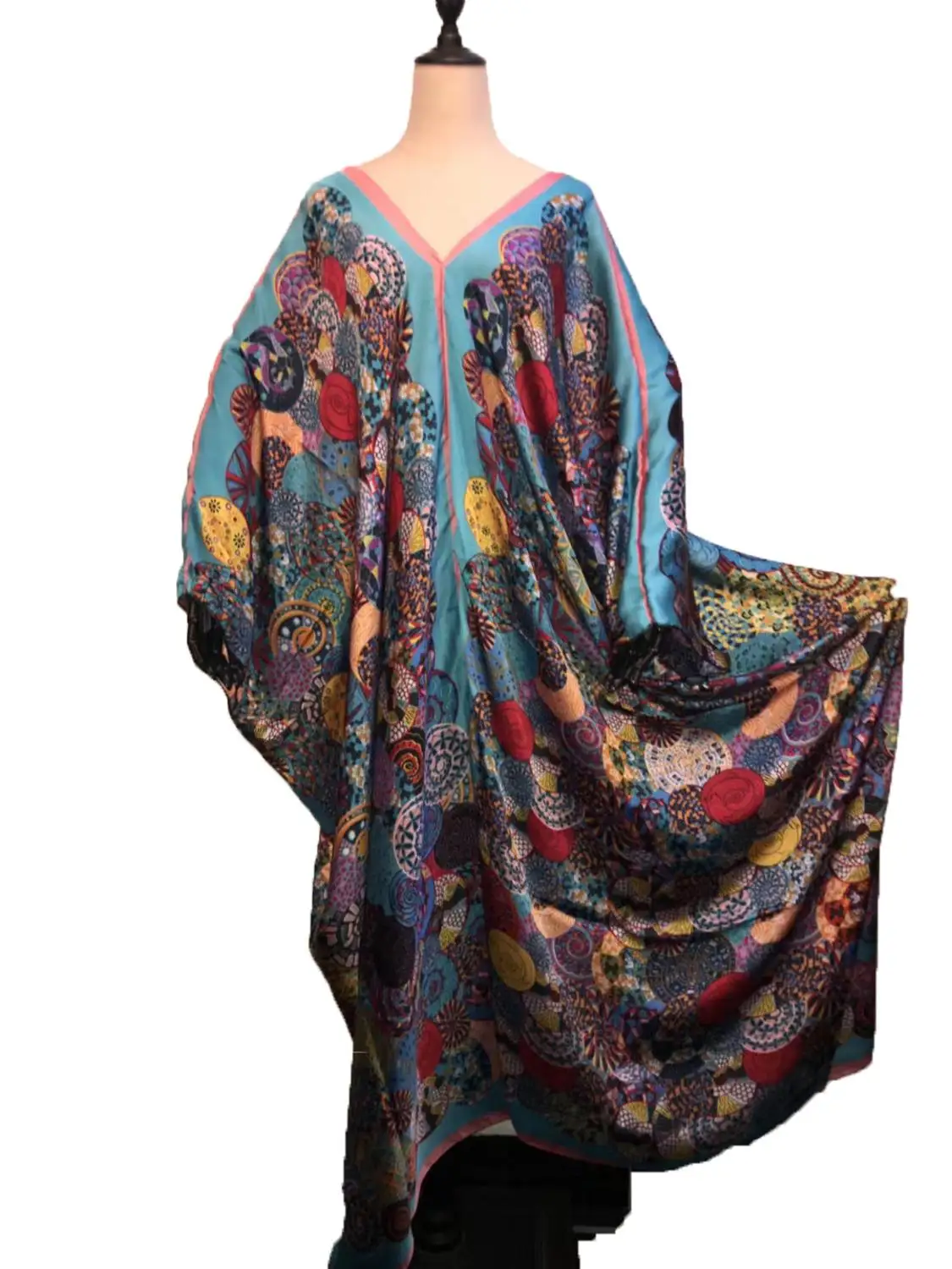 Klasikinis Europos Spausdinti dizainas Musulmonų moterys Šilko kaftan suknelės Dashiki V - kaklo Nemokamai dydis Vasaros suknelės Afrikos suknelės