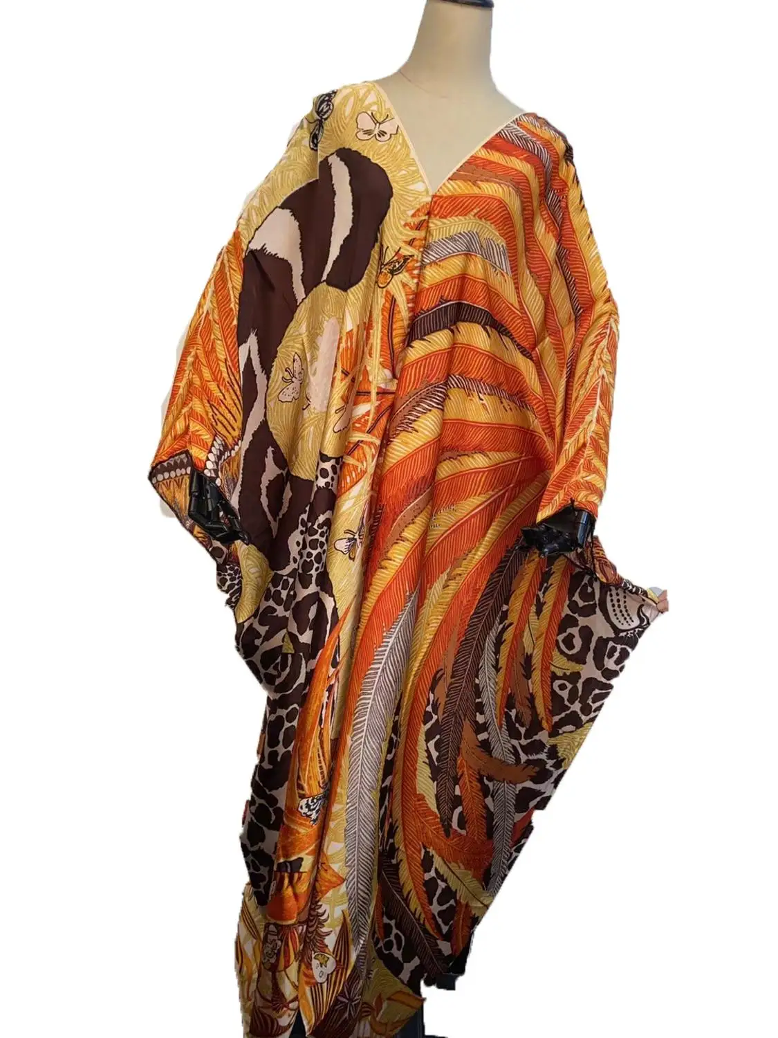 Klasikinis Europos Spausdinti dizainas Musulmonų moterys Šilko kaftan suknelės Dashiki V - kaklo Nemokamai dydis Vasaros suknelės Afrikos suknelės