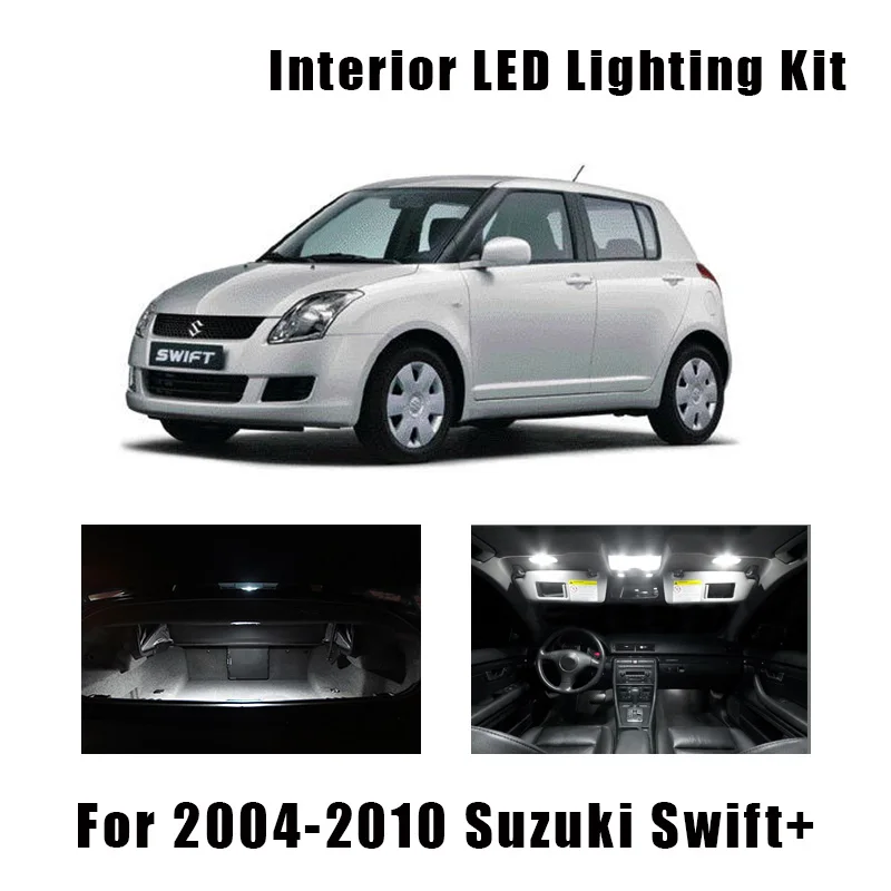 8 Lemputės Super White Automobilio Salono LED Šviesos Rinkinys 2004-2007 M. 2008 M. 2009 M. 2010 M. Suzuki Swift+ Dome Magistraliniai Krovinių Licencijos numerio ženklo apšvietimo Žibintas