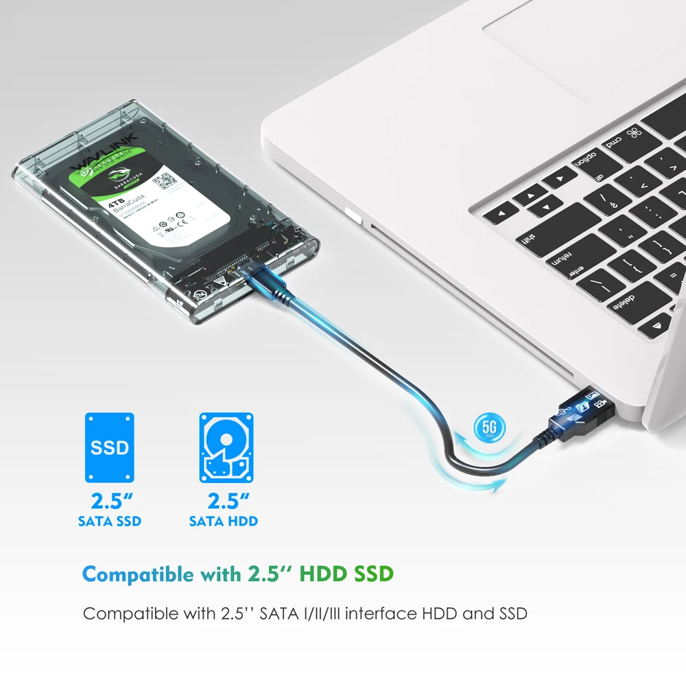 Wavlink 2.5 colių HDD Case SATA į USB 3.0 Kietojo Disko Gaubto Įrankį Nemokamai 5Gbps UASP protokolo Išorės SSD Box 2,5
