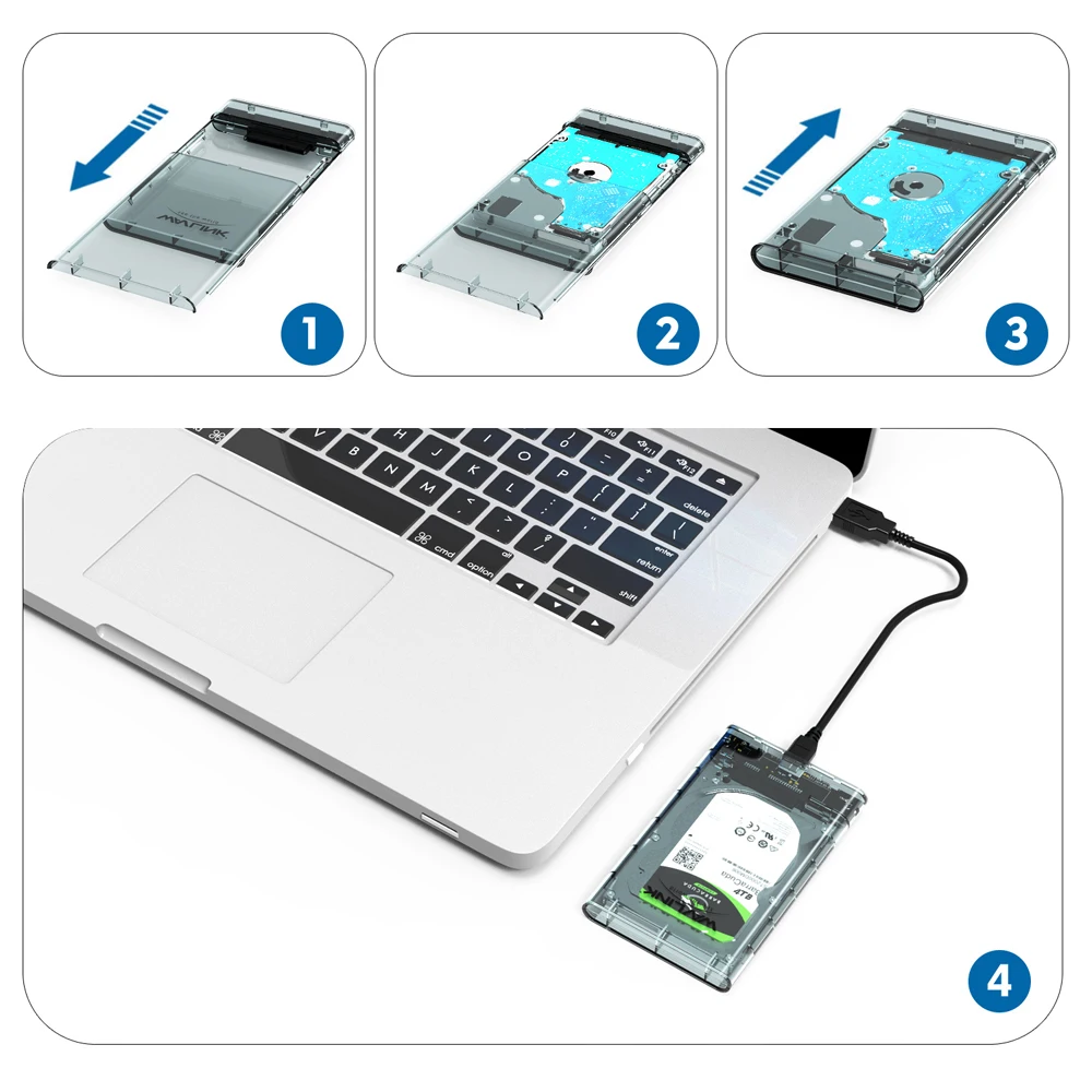 Wavlink 2.5 colių HDD Case SATA į USB 3.0 Kietojo Disko Gaubto Įrankį Nemokamai 5Gbps UASP protokolo Išorės SSD Box 2,5