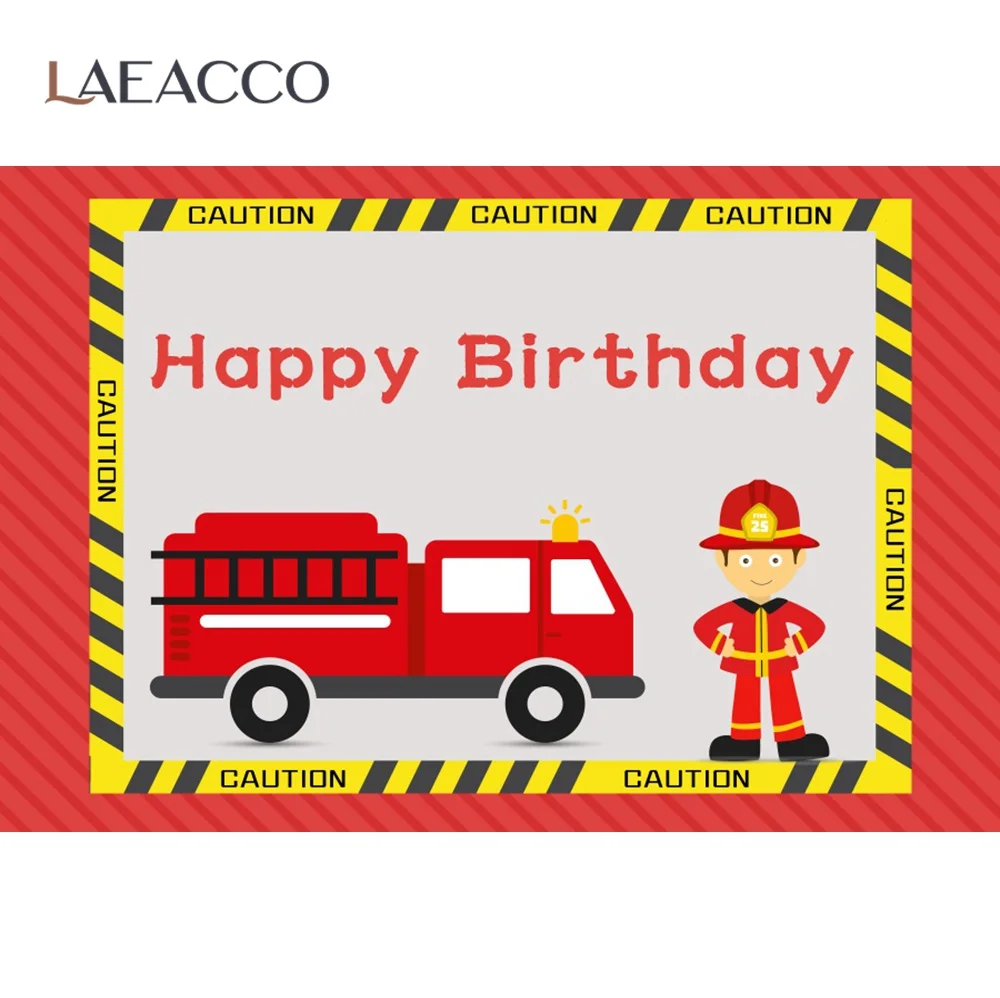 Laeacco Gaisrininkas Fire Truck Kūdikių Animacinių Filmų Laimingas Gimtadienio Individualų Reklama Portretas Fone Fotografijos Backdrops