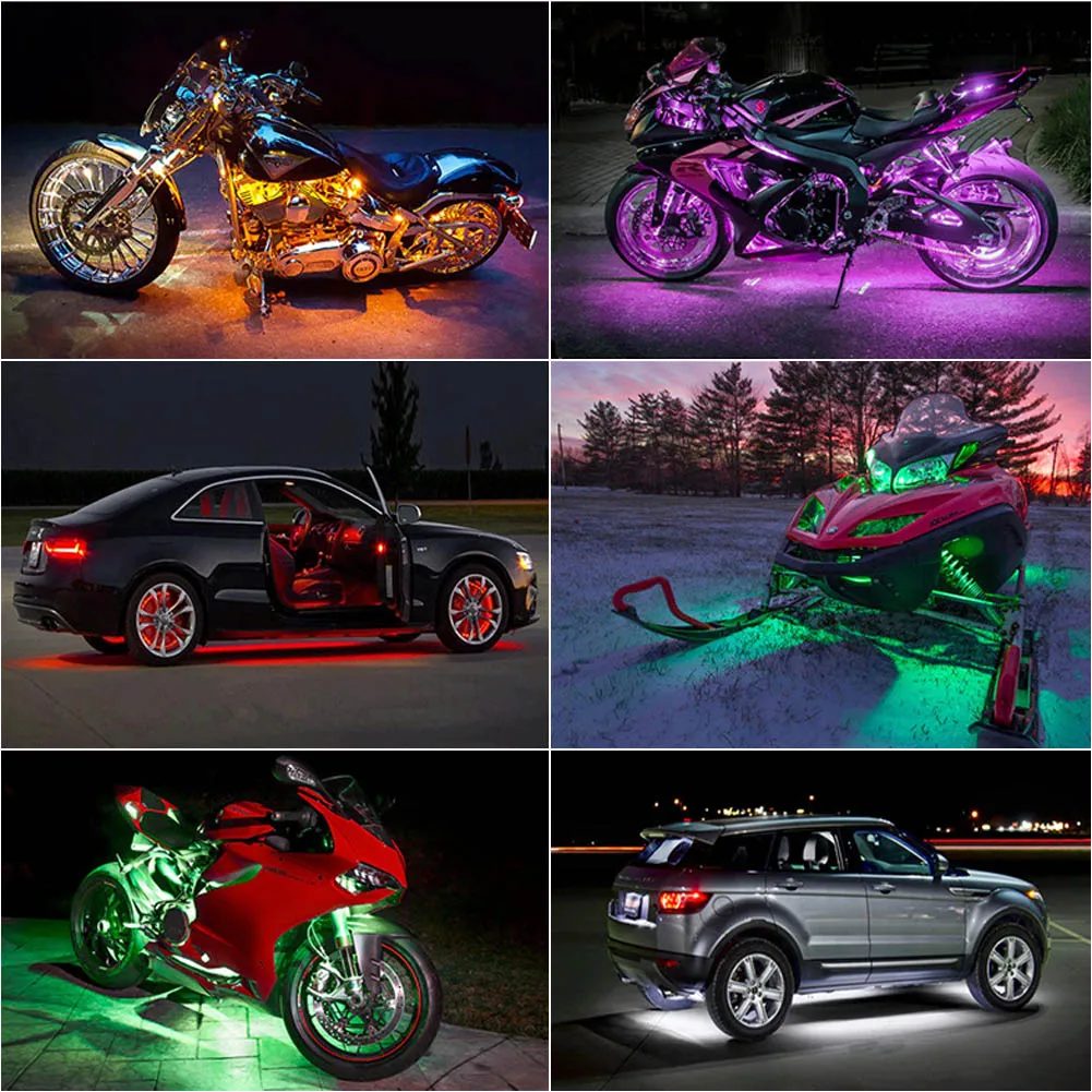 12IN1 RGB 72 LED Smart, Stabdžių Žibintai Motociklo Automobilių Atmosfera Šviesą su Belaidžio Nuotolinio Valdymo Moto Dekoratyvinės Juostelės Lempa, Rinkinys