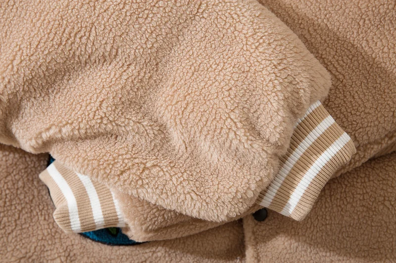 Vyrai Pliušinis Storio Parkas Laišką Siuvinėjimo Vilnos Švarkai Streetwear 2020AW Unisex Šiltas Medvilnė Paminkštinimas Negabaritinių Vilnoniai Paltai