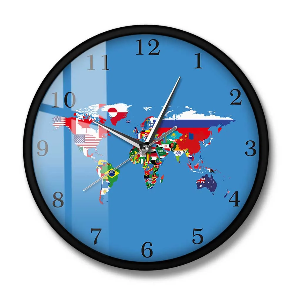 Nacionalinės Vėliavėles Pasaulio Žemėlapyje, Dekoratyvinės Sienų Laikrodis tinka Namuose ar Biure Pasaulių Politinį Žemėlapį Šalies Vėliava, Meno Kabo Laikrodis Sieninis Žiūrėti