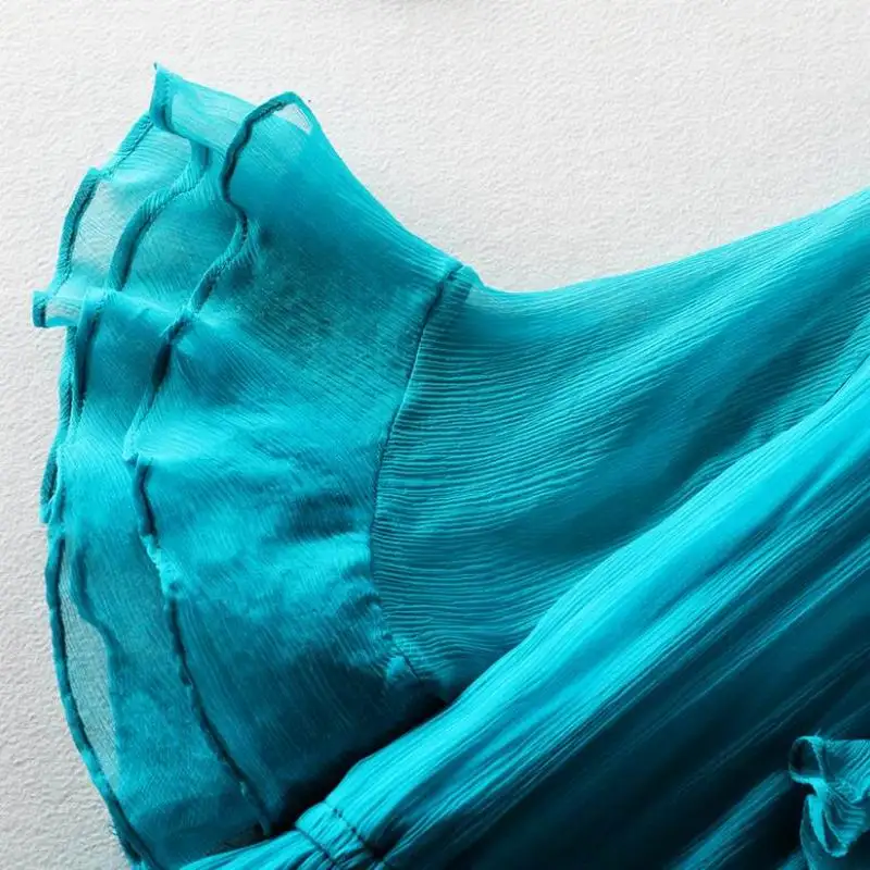Moteris, Kietos Ilgos Šilko Suknelė Šilko Elegantiška Varčios suknelės V-kaklo Vasaros Paplūdimio Suknelė Mėlyna Aukštos Kokybės Drabužių