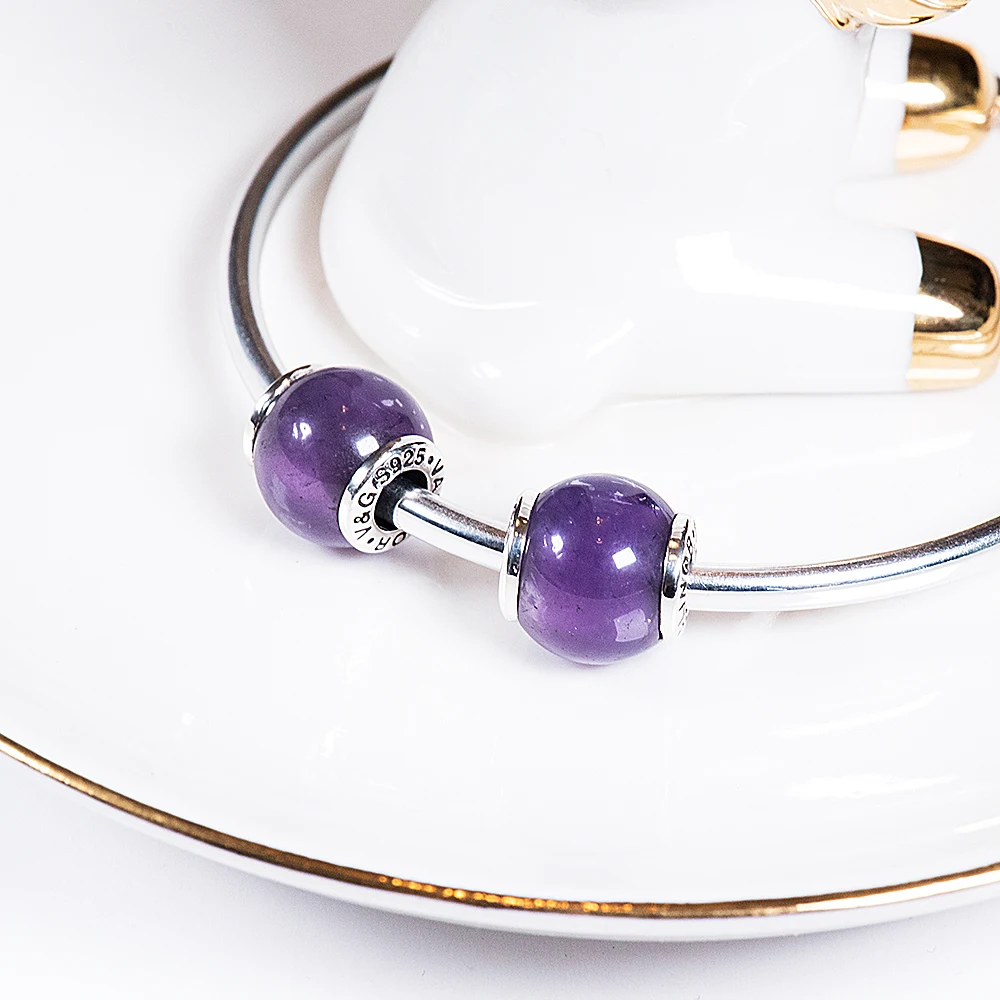 Violetinė crystal 925 Sterlingas Sidabro karoliukai pakabukai tinka Apyrankės & Bangles TRBS018