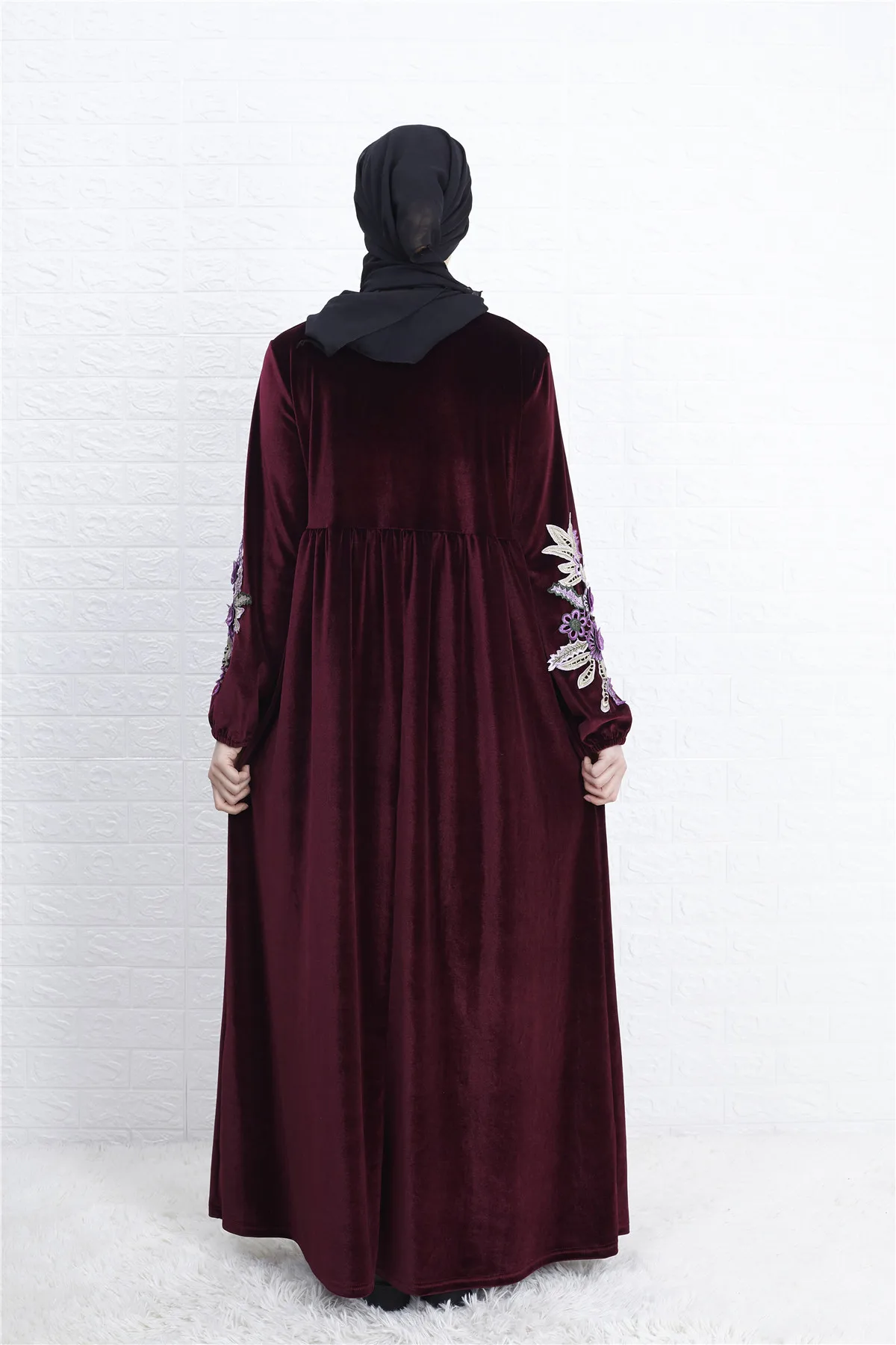 Gėlių Siuvinėjimas Aksomo Musulmonų Ilga Suknelė Moterims Big Swing-line Turkija Maxi Hijab Suknelės Dubajus Kaftan arabų Islamo Apranga