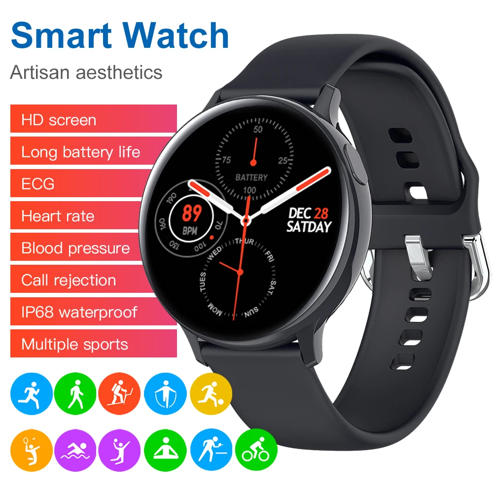 Smart Watch Vyrai Moterys S20 EKG Visiškai Jutiklinis Ekranas IP68 Vandeniui Širdies ritmas, Kraujo Spaudimas Smartwatch 
