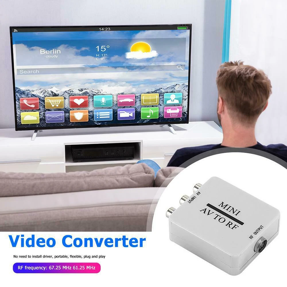 2020 Naujas Mini HD Video Converter Box RCA AV CVSB RF Vaizdo Adapteris Keitiklis Palaiko Už MHz 61.25 67.25 TV Jungiklis