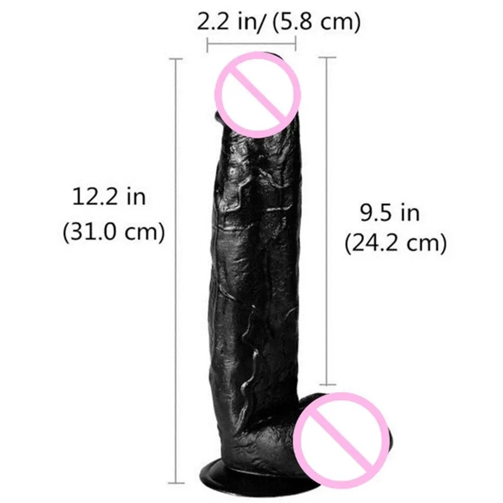 Milžiniškas Juodas Dildo Storio Didžiulis Vibratorių Ekstremalių Didelis Realistiškas Penis Su siurbtuko Sekso Produktas Moterims (31CM )