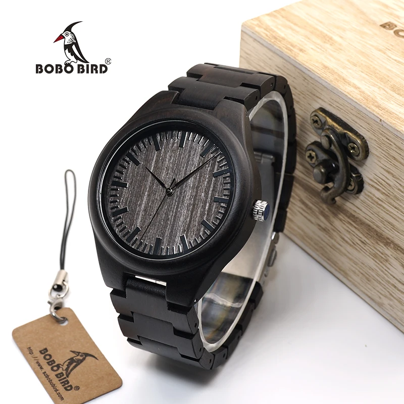 BOBO PAUKŠČIŲ WO08 Prekės Dizaineris Medienos Žiūrėti Ebony Mediniai Kvarciniai Laikrodžiai Vyrams Žiūrėti į Medinę Dėžutę