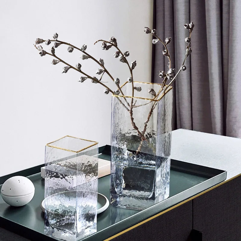 Vaza Šiaurės Skaidriais Aukso dažytos Stiklo Vazos Gėlių Namų Puošimas, Vestuvių Papuošimas Skandinaviško stiliaus, Stačiakampio ваза стекло