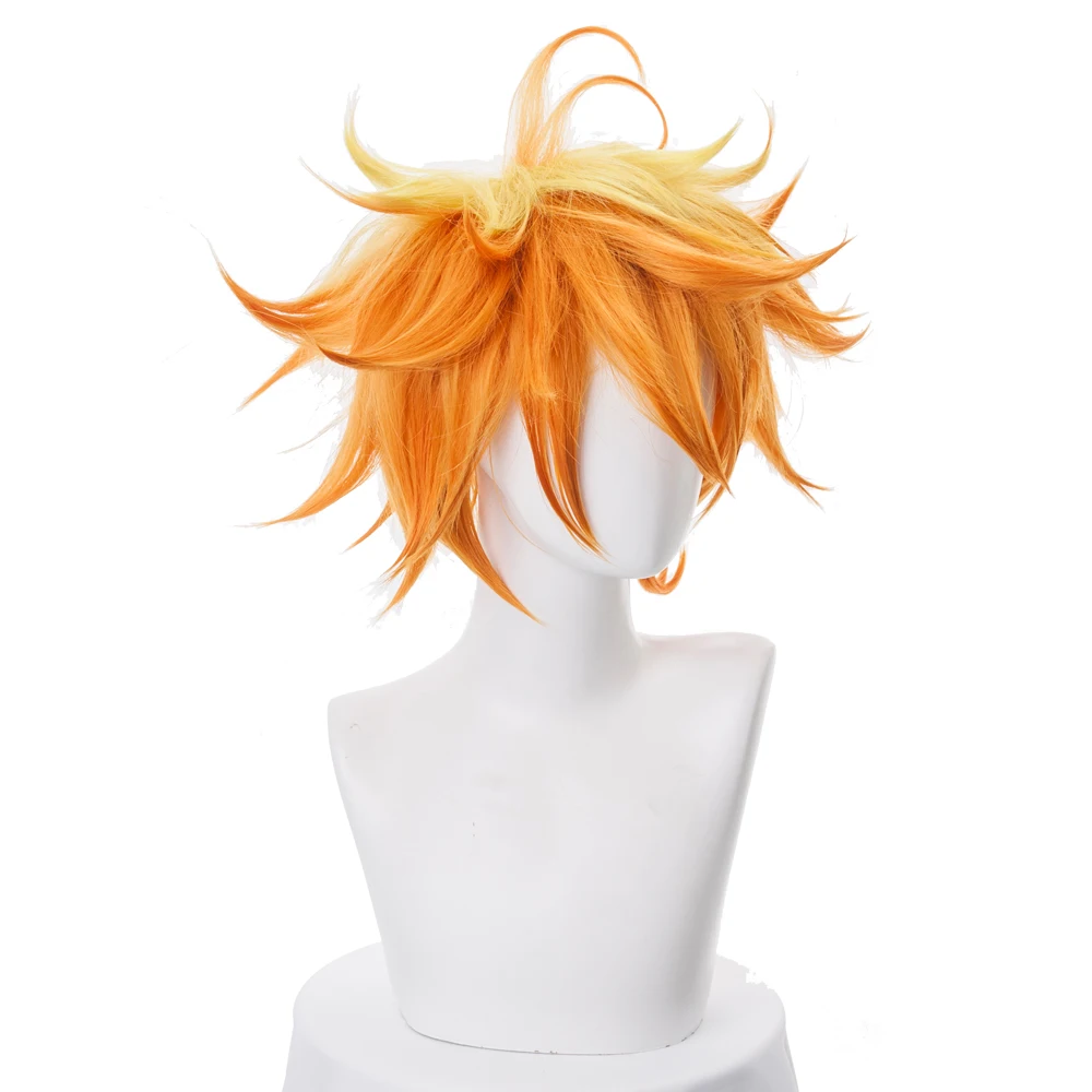 Anime Pažadėjo Neverland Emma Orange Trumpas, Garbanotas Cosplay Perukas Yakusoku no Neverland Sintetinių Plaukų Perucas