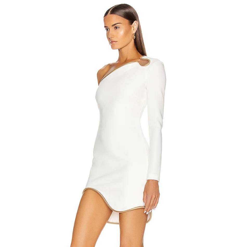 Ailigou Kalėdų 2020 M. Žiemos Mini Suknelė Moteriškas Iškirpti Baltas Tvarstis Suknelė Ilgomis Rankovėmis Leotard Naktiniame Klube Šalis Suknelė