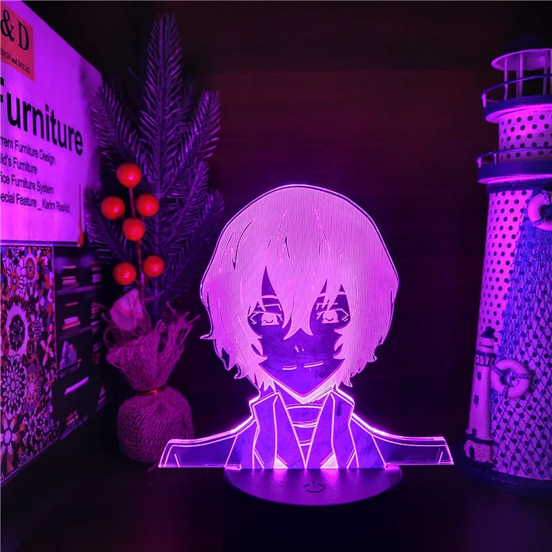 Bungo Benamių Šunų LED Lempos, Dazai, 3D Naktį Šviesos Anime Žibintai Lampara De Noche Dormitorio Led Dekoracija Kalėdų Lampe Miegamojo Puošimas