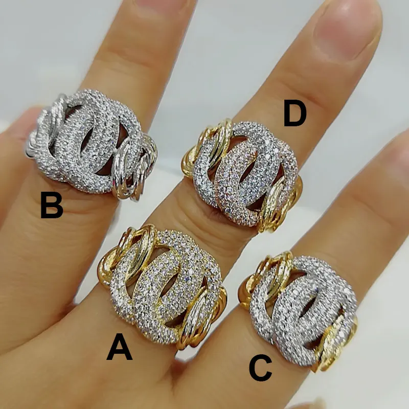 GODKI Prabanga Nuorodą Grandinės Bold Žiedai su Cirkonio Akmenys 