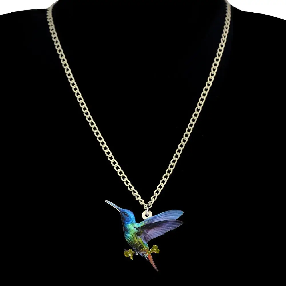 Bonsny Akrilo Mėlyna Plaukioja Hummingbird Pakabukas Karoliai Grandinės Apykaklės Naujas Mados Dizaino Papuošalai Moterims, Merginoms Dovanų Priedai