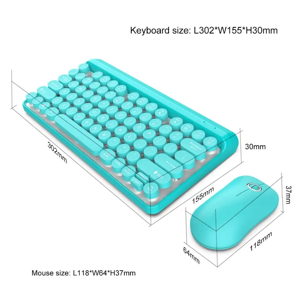 Mados 2.4 G Bevielio Mechaninė Klaviatūra, Pelės Rinkinys Mini Multimedia Keyboard Mouse Combo