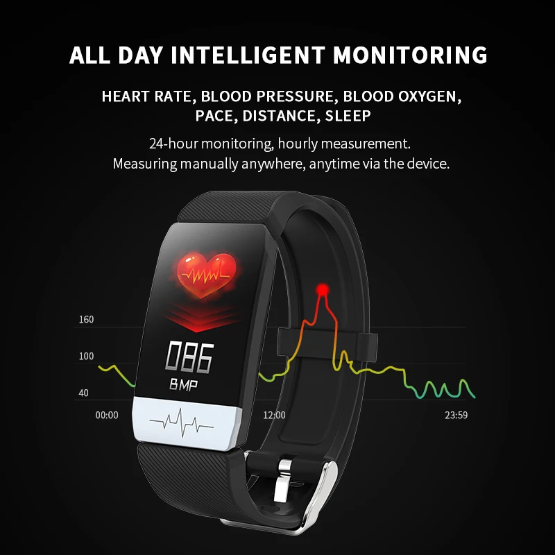 Naujas T1 Smart Apyrankę, Termometras Kūno Temperatūrai Matuoti Sveikatos Širdies Ritmo Smart Juosta Žiūrėti Vandeniui Fitness Tracker