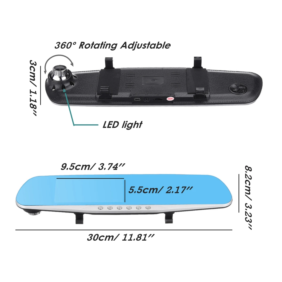 4.3 colių TFT LCD Automobilinis Auto Veidrodis Stebėti DVR Dual Lens Brūkšnys Cam Vaizdo įrašymo Kameros + galinio vaizdo Kamera IR Night Vision