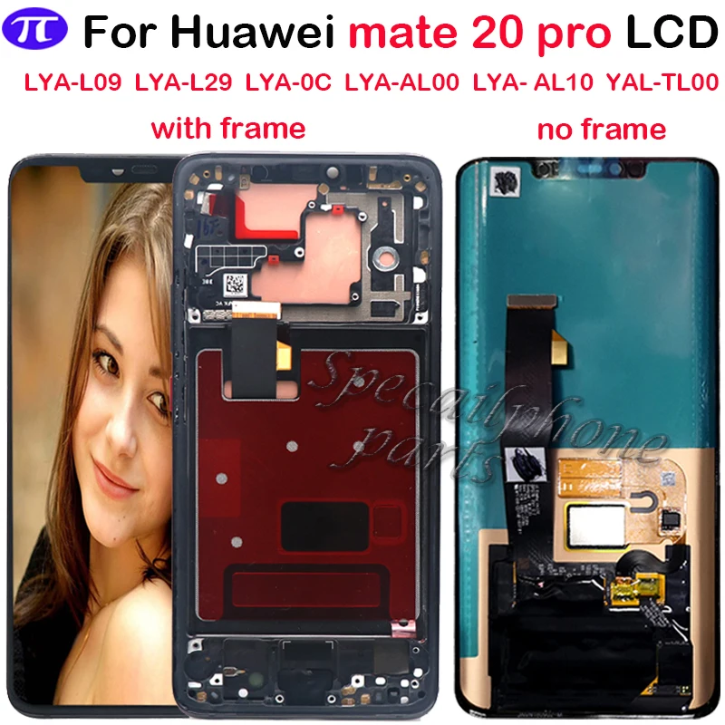 Super AMOLED Už Huawei Mate 20 Pro LCD Ekranas Jutiklinis Ekranas skaitmeninis keitiklis Surinkimas Remontas Mate 20 pro LCD Su rėmo Su fingerpri