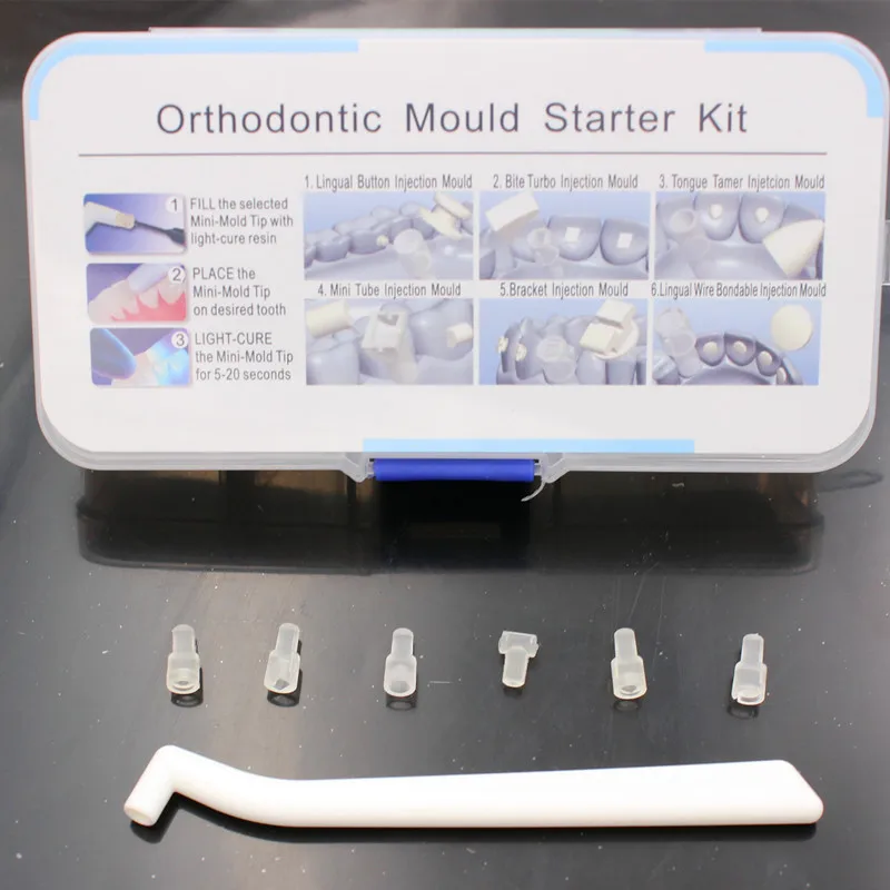 Dantų Mini Ortodontinis Priedai Įpurškimo Pelėsių Orto Kalbomis Mygtuką 1 Rankena+6 Pelėsių/set Odontologijos Produktas