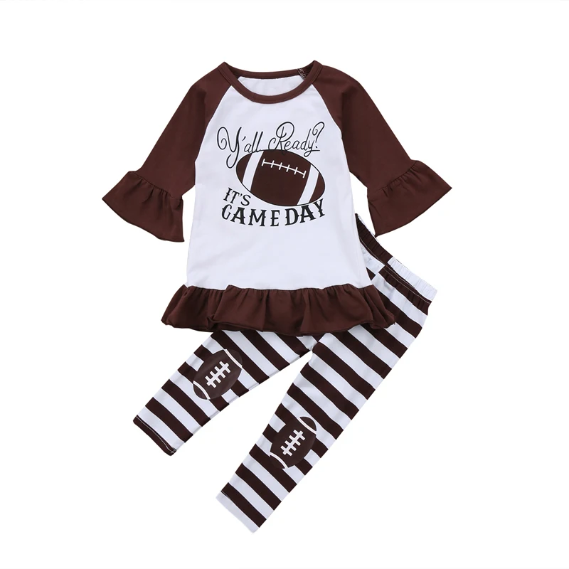 2-7Y Prekės Vaikams, Vaikiška Baby Girl Komplektus Pynimas Regbio Print Long Sleeve T-shirt Viršuje+Kelnės, Antblauzdžiai 2vnt Tracksuit Nustatyti Drabužių
