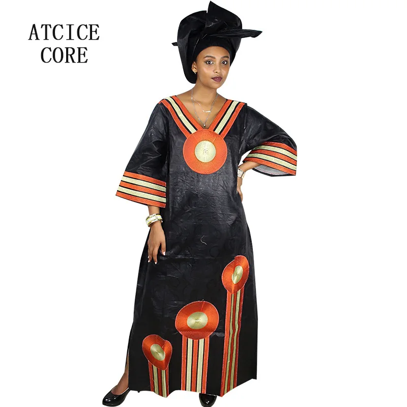 Afrikos suknelės moterims AFRIKOS audinio heidi bazin RICHE siuvinėjimo dizaino SUKNELĖ ILGA SUKNELĖ SU HEADTIE afrikos drabužiai