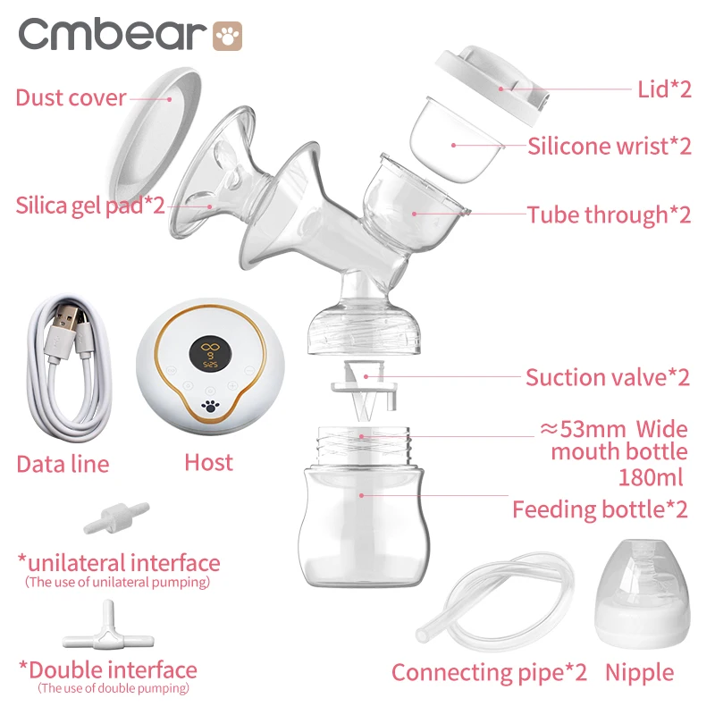 Cmbear Elektros Dukart Krūties Siurbliai, LCD Ekranas Kūdikių Pieno Butelis krūtys Siurblio Automatinis PP USB maitinimas Krūtimi
