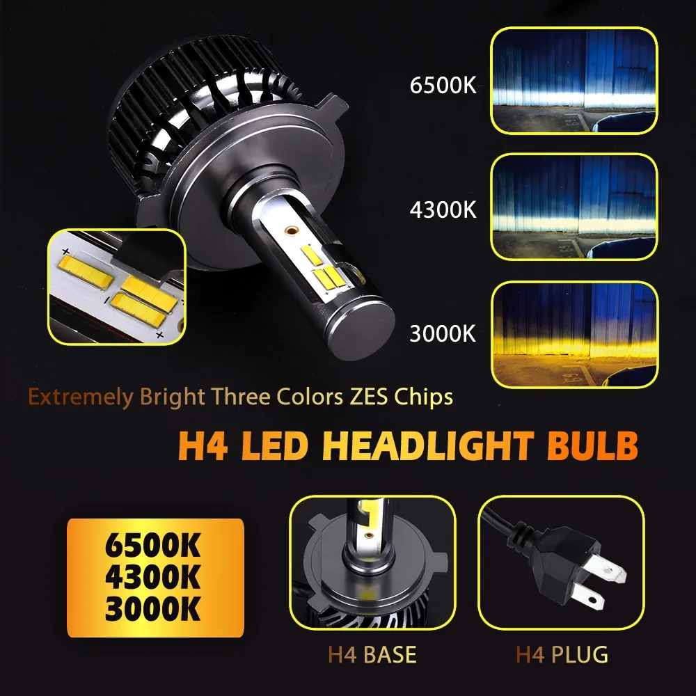 Infitary h4 LED H1 H11 9005 h7 LED 3 spalva keičiasi automobilio priekinis žibintas priešrūkinis žibintas 4300K 3000K 6500K flash 72W Auto Žibintai 2 Vnt.