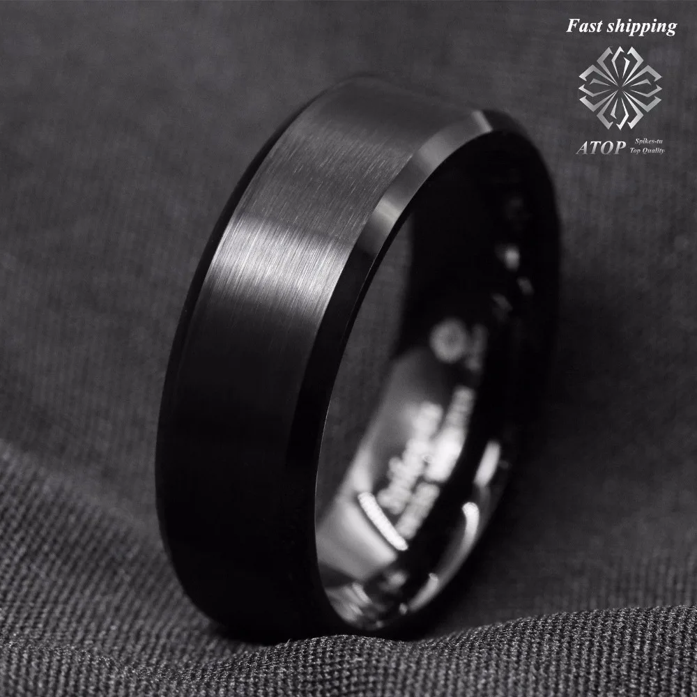 8mm Klasikinis Juodas Volframo Karbido Žiedas Šepečiu Centras Vestuvių Juosta ANT vyriški Papuošalai