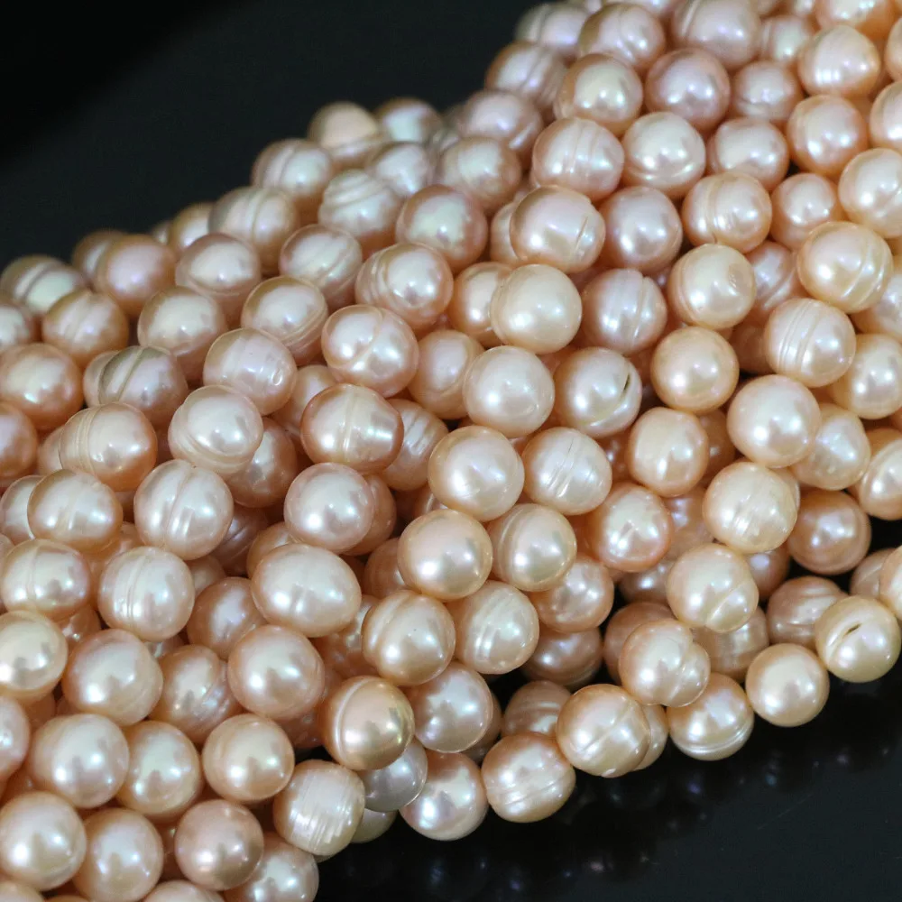 Mados natūralių apelsinų gėlavandenių perlų 9-10mm maždaug apvalios tinka vestuvėms šalis Aukštos klasės juvelyrikos prarasti karoliukai 15inch B1378