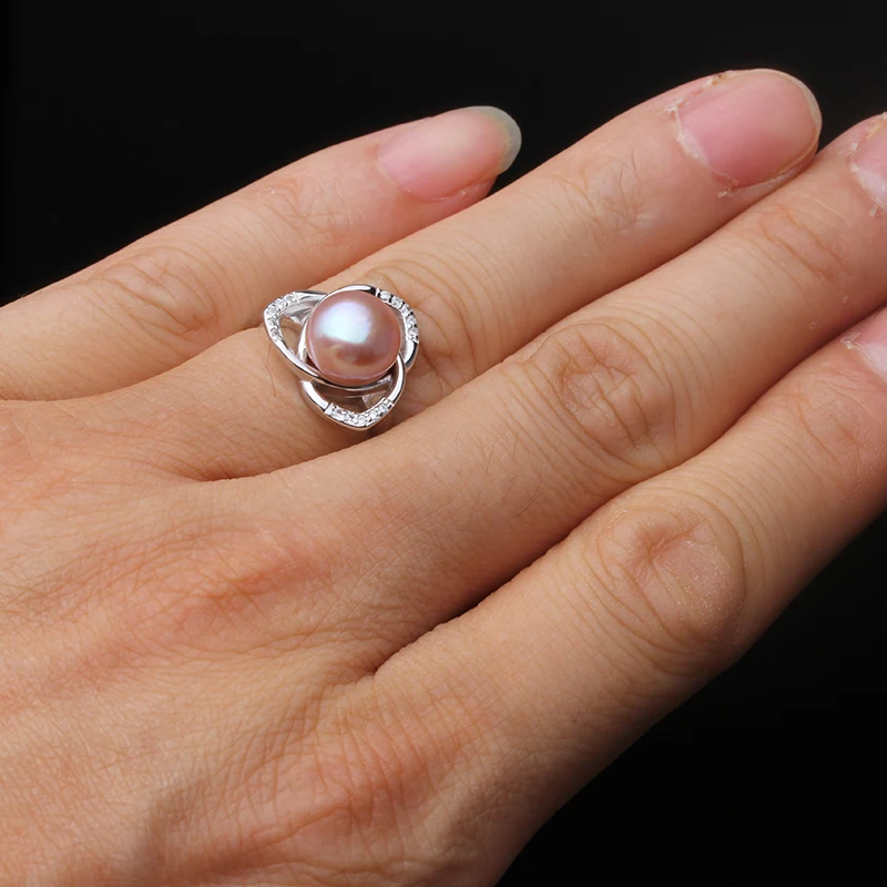 925 Sterlingas Sidabro Natūralių Gėlavandenių Perlų AAA Cirkonis Mados Žiedai, Papuošalai Moterims, 8-9mm Pearl Reguliuojamas Žiedai