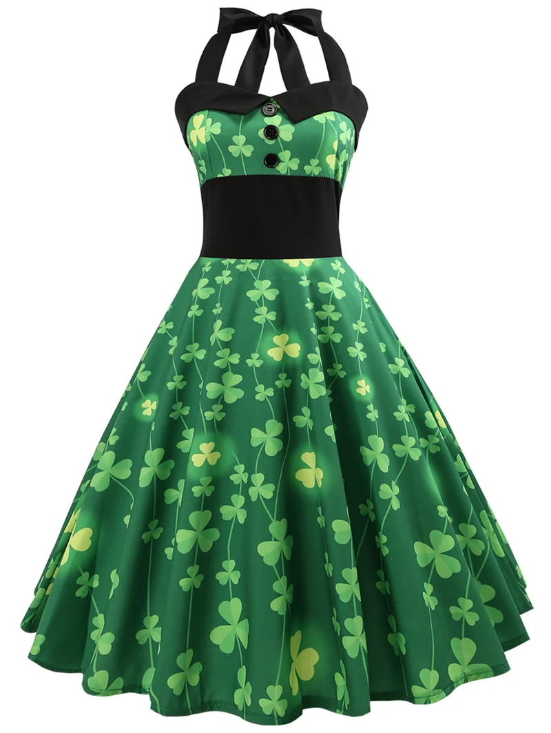 2018 Dobilų Gėlių Spausdinti Vintage Suknelė Moterims Apynasrio Pin Iki Vasaros Suknelė Audrey Hepburn 50s Rockabilly Retro Swing Šalis Suknelės