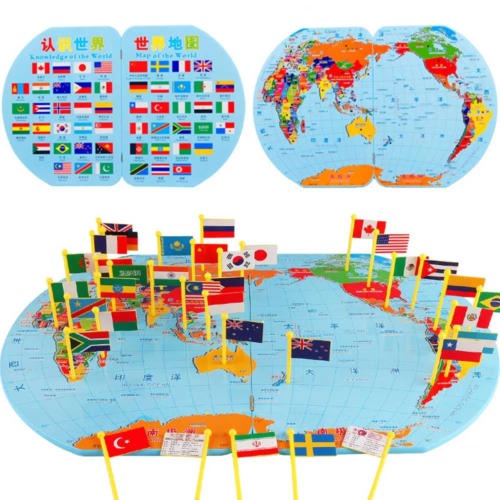 Mediniai Vaikų, Dėlionės, Žaislų Pasaulio Žemėlapis Šaligatvio Kūdikio Pažinimo Geografinių Žinių Stereo Švietimo Žaislai Vaikams Dovanų