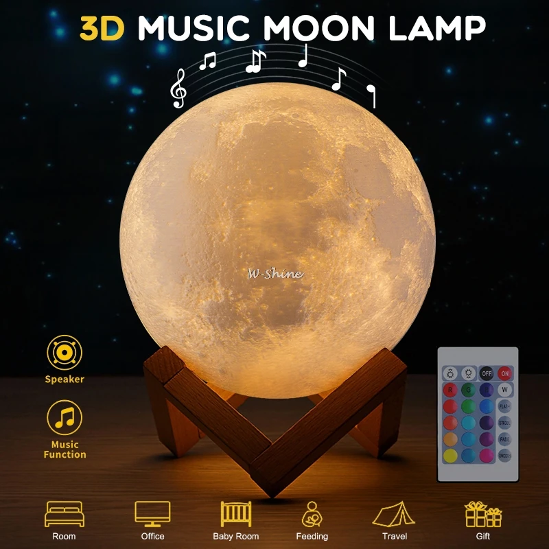 NAUJAS 3D Muzikos Rambery Mėnulio Lempos 3/16 Spalvų Led Nakties Šviesos Su Touch/Pat/Remote Control USB Įkrovimo Lemputė Dovanų 15/18cm