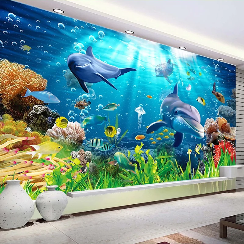 Custom Foto Tapetai, Sienų 3D Povandeninio Pasaulio Delfinų Vaikų Kambario Kambarį, Miegamąjį, TV Foną, Dekoro Sienos Freskos