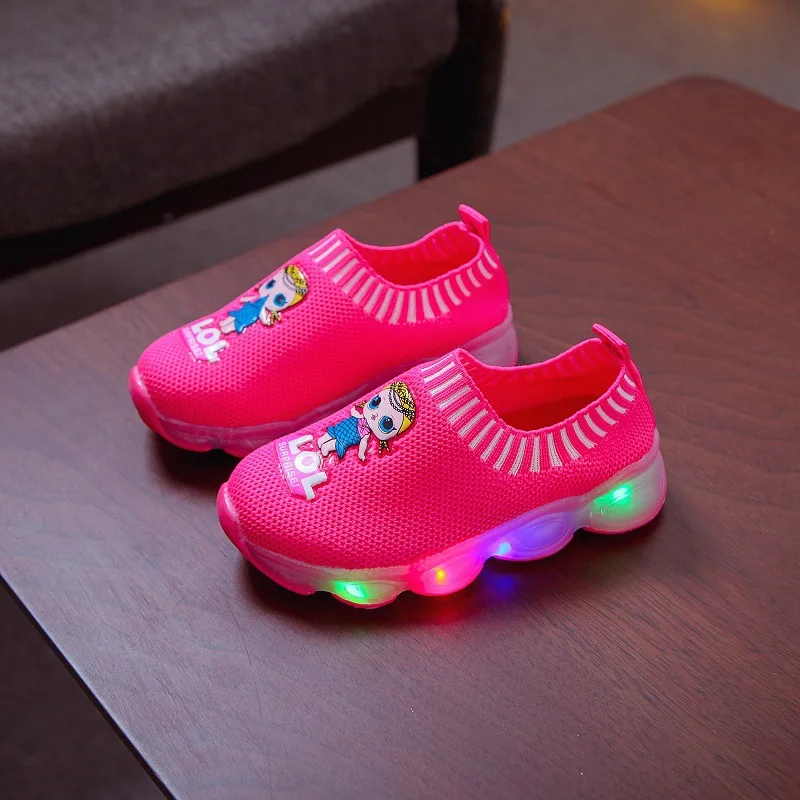 Nauja vaikų mergaičių pavasario rudens princesė vieno vaiko šviesos plaukioja mezgimo mirksinčios šviesos LED batų mielas 1-6years