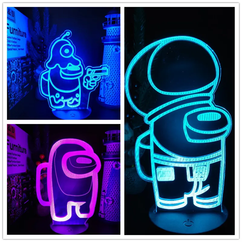3D Naktį Šviesos Tarp Mūsų Anime Lempa LED Žaidimas Šviesos Vaikai, Kūdikis, Dovana, Namų Puošybai Lampara De Noche Dormitorio Kūrybos Apšvietimas