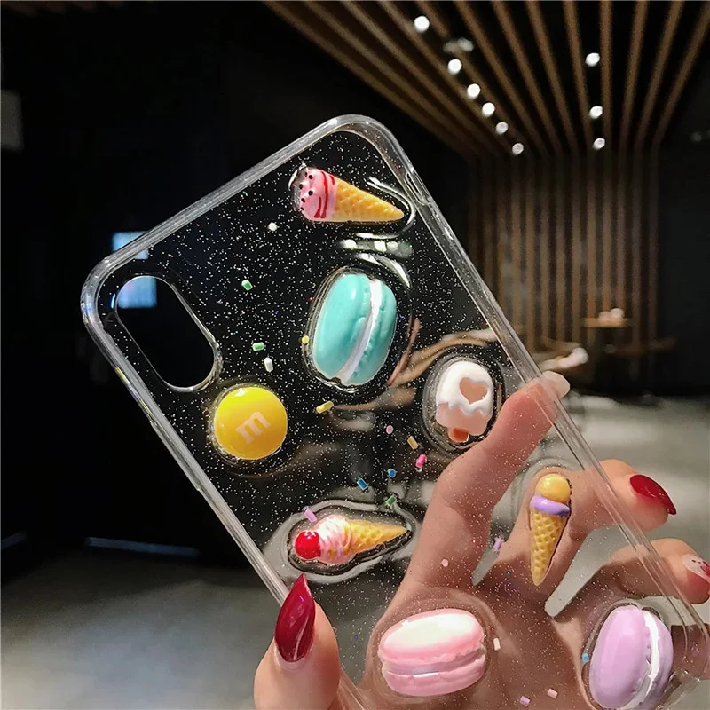 Mielas 3D Macarons Tortas, Ledų, Telefono dėklas Skirtas iPhone 11 Atveju XR XS MAX 7 8 6Plus 11 Pro Max SE 2020 m., Minkštas Silicio Blizgučiai Dangtis