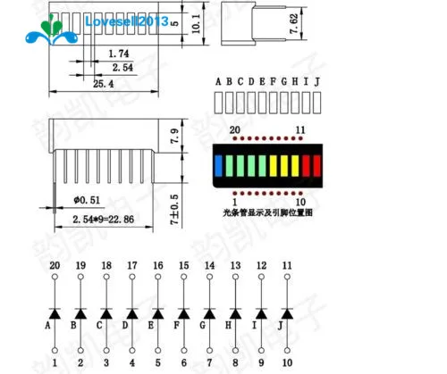 10vnt/Daug 10 Segmento Full LED Bargraph Šviesos Ekrano Modulis Itin Ryškiai Raudona Geltona Žalia Mėlyna(RYGB) Dip 