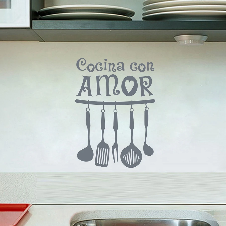 Ispanijos Vinilo Sienos Lipdukas Cocina Con Amor Sienos Meno Citata Lipdukai Freskos Namų Virtuvės Puošmena