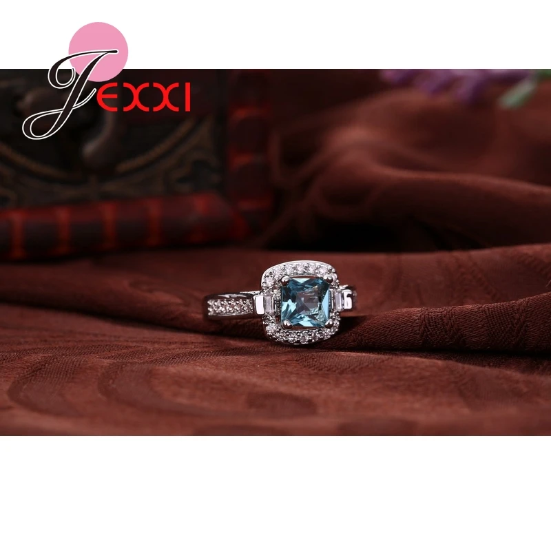 Didmeninė Korėjos Tendencija 925 Sterlingas Sidabro Moterų Blizga Cubiz Cirkonis Žiedai Femme Mėlyna Kristalų Piršto Sužadėtuvių Žiedas