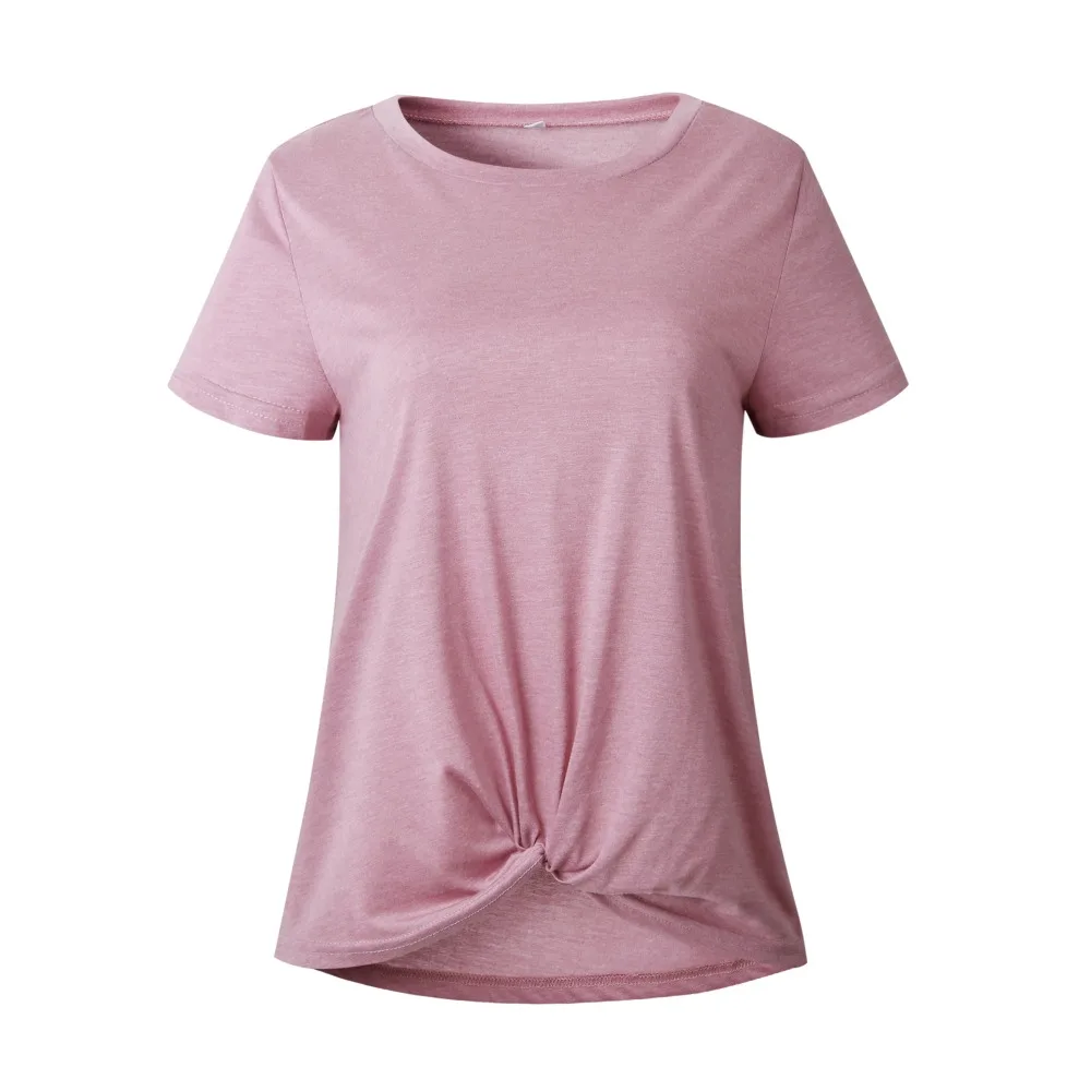 BHflutter Naujas 2019 Tshirts Moterų, O kaklo Priekyje Mazgas Atsitiktinis Marškinėliai T-shirt Moterų Pagrindinio Trumpas Rankovės Vasaros marškinėliai Topai Blusas