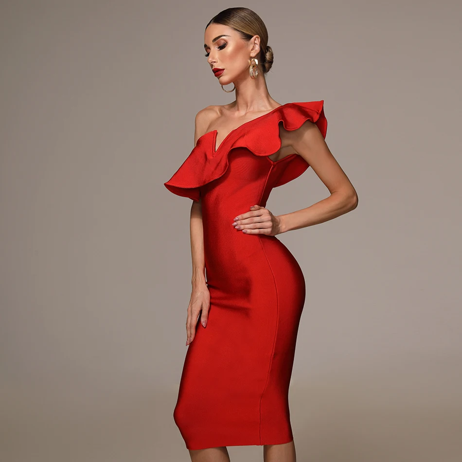 2020 m. Rudenį Naujų Moterų Raudona Vieną Petį Tvarstis Seksuali Suknelė be Rankovių Susiėmę Kelio Ilgis Klubo Kalėdinė Suknelė
