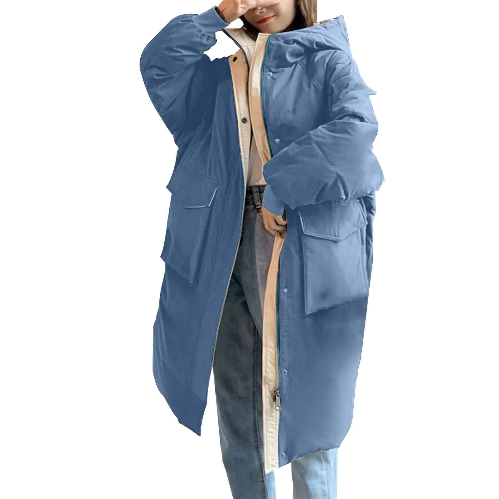 Žiemos didelės vientisos spalvos užtrauktukas mygtuką medvilnė paminkštinimas striukė striukė madinga slim fit šilti moteriški paltai duona kailis